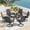 Black Fabric-Black Table, variant on DIFY 7PCS Patio Dining Furniture Set, 50" Round Slatted Table and 6 Swivel Textilene Chairs