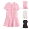 thumbnail image 1 of Meichang Robe en Tweed pour Femme à Manches Courtes, Col Ras du Cou, Boutonnée, Élégante et Décontractée, Mini-Robe Texturée pour Fête, Coupe Ample, Robes Courtes, 1 of 4
