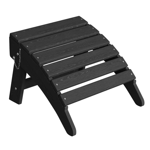 Folding Adirondack Ottoman - HDPE All-Weather Outdoor Footrest for Patio, Deck, Backyard, Poolside - Weather-Resistant, Durable - Compatible with Adirondack Chair - Black, 1 Piece