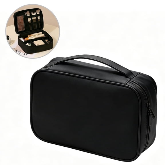 Travel Makeup Bag with Handle & Divider, Portable Cosmetic Case for Women, Large Capacity