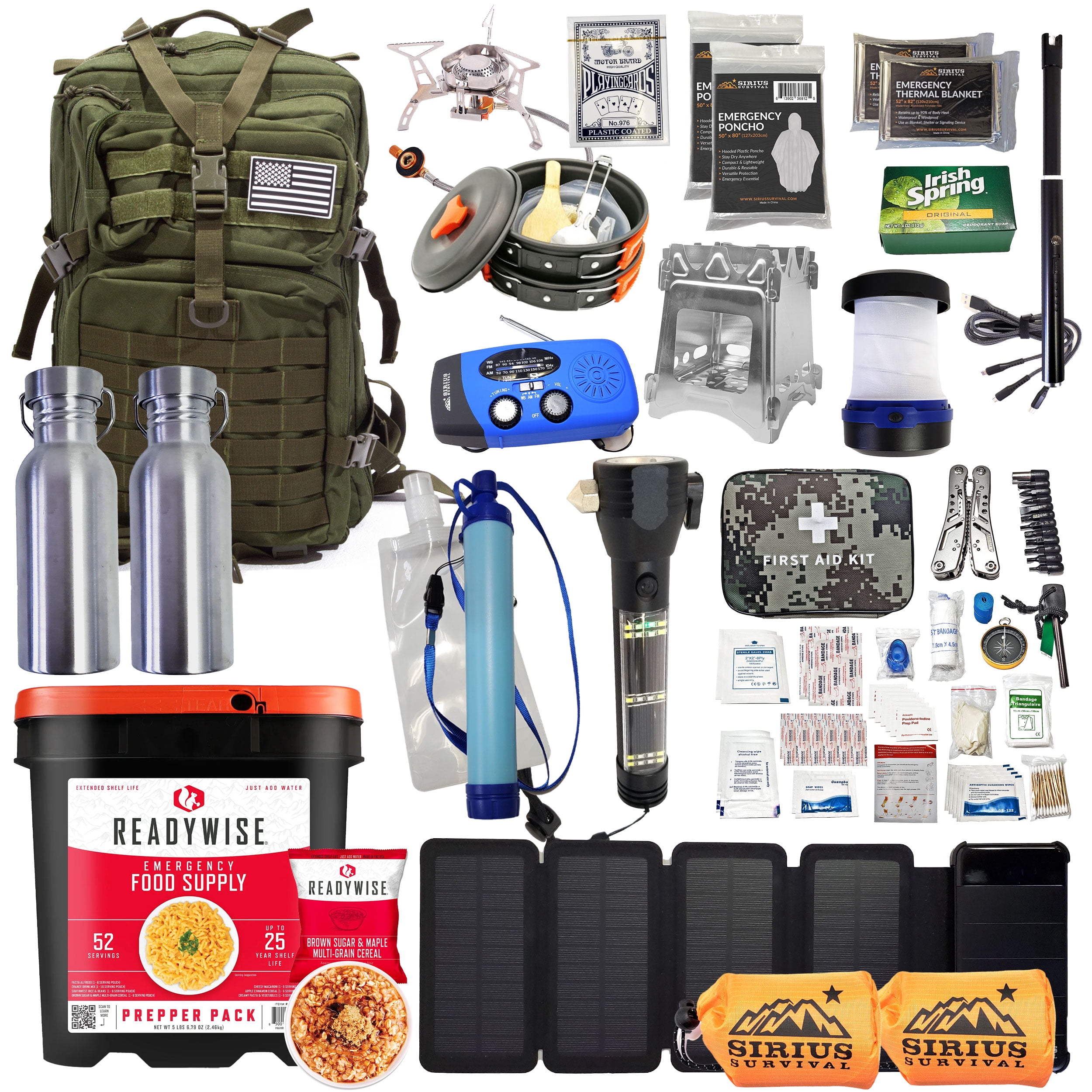 Family Comfort 72 Emergency Survival Kit/Backpack – 72 Hour for 2 People – Disaster Preparedness – Delicious ReadyWise Food, Gear, Lighting, First Aid, Tools & More - Olive Drab