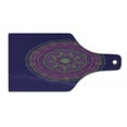 thumbnail image 1 of Yoga Cutting Board, Ornament Mandala Round on Purple Background Bohemian Hippie Motif, Decorative Tempered Glass Cutting and Serving Board, Wine Bottle Shape, Multicolor, by Ambesonne, 1 of 1