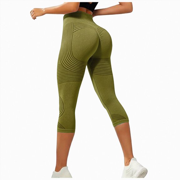 UOCUFY Capri Leggings Anti Cellulite 3D Resistance Band Leggings for Women Compression Tummy Control Butt Lifting Yoga Pants (Army Green, S)