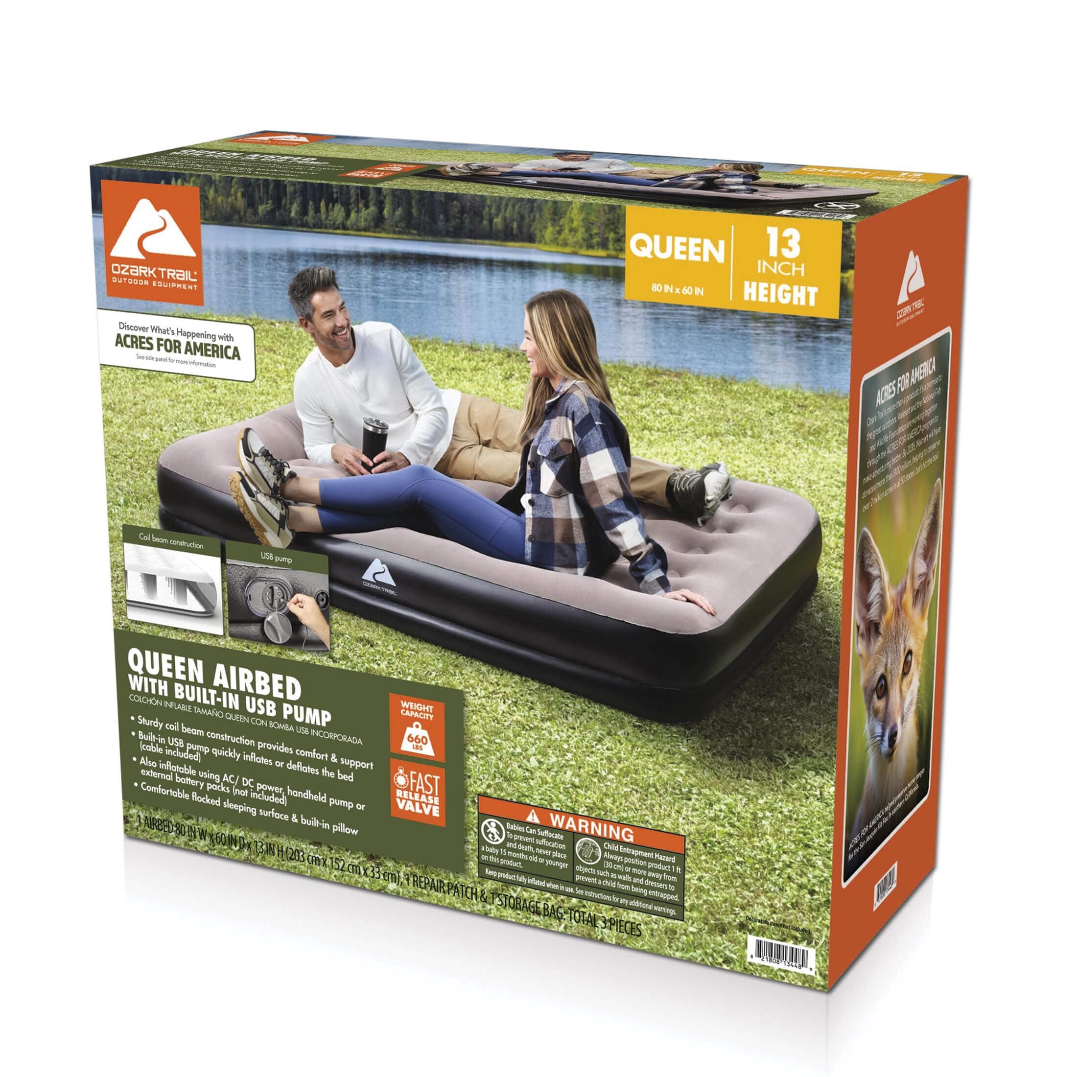 Ozark Trail 13" Queen Indoor & Outdoor Air Mattress with Built-In USB Pump