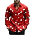 thumbnail image 2 of NTACZA Shirts Mens Valentines Turn Down Collar Funny Red Button Down Shirt Lightweight Vacation Long Sleeve Mens T Shirt L, 2 of 5