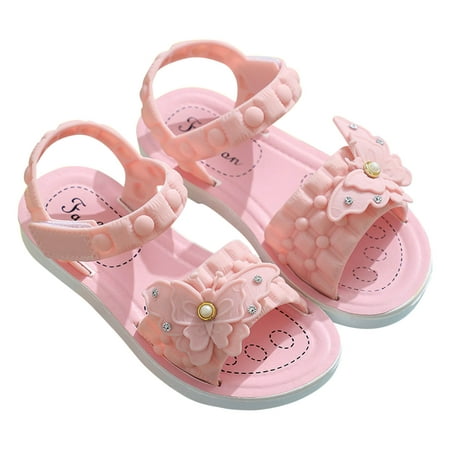 

9-10 Years Little Girls Summer Sandals Summer Girls Sandals Anti-skid Soft Soles Small Medium And Large Children s Butterfly Decorative Princess Shoes Pink