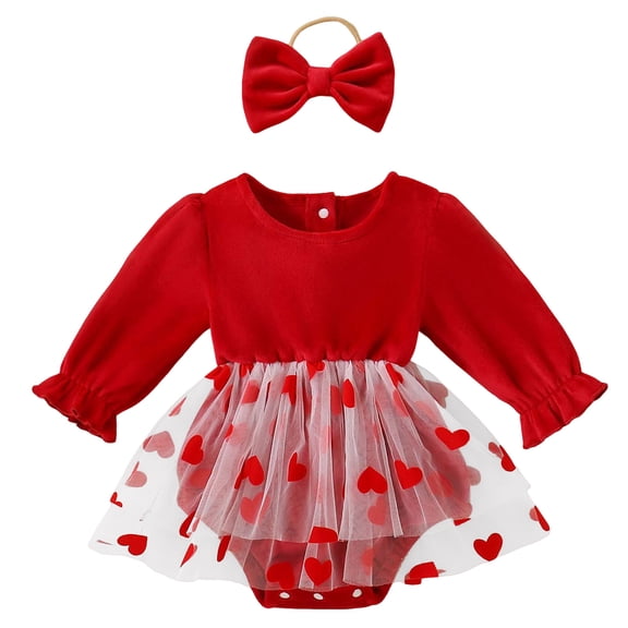 Staki Valentines Newborn Outfit Girl Baby Girl Valentine's Day Outfit Newborn Smocked Romper Dress Spaghetti Straps Tutu Bodysuit Baby Outfits 0-18M(Red,12-18 Months)
