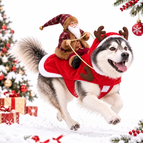 Santa Riding Pet Christmas Costume, Adjustable Pet Dog Christmas Costume
Santa-rider Pet Costume Soft Breathable Fabric with Hook-and-Loop Closure for Dogs & Cats