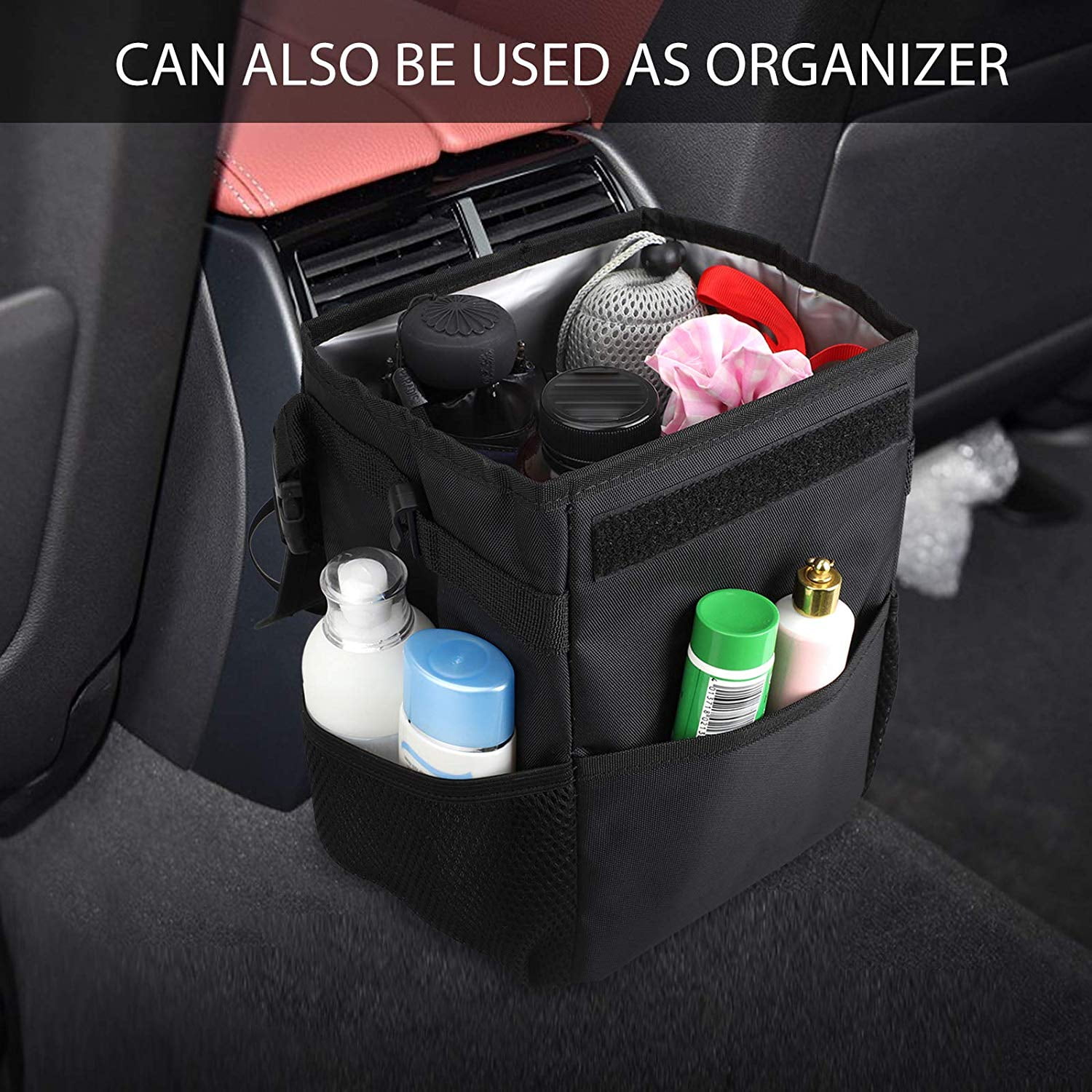 Cartisen Waterproof Car Trash Can with Lid and and Storage Pockets 100/% Leak-Proof Vinyl Inside Lining