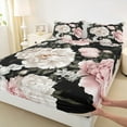 thumbnail image 3 of Manfei Retro Peony Full Size Sheets 4pcs for Women Girls, Vintage Blossoms Bed Sheets, Tropical Floral Sheet Sets, Pink Black Beige Bedroom Decor, 3 of 7