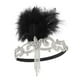 thumbnail image 3 of Diadema estilo flapper, accesorio retro para disfraz, diadema con plumas de diamantes de imitación y temática de los años 20. Negro, 3 of 7