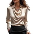 thumbnail image 1 of Blusa CORIRESHA elegante satinada con cuello vuelto para mujer, color champán, 1 of 5