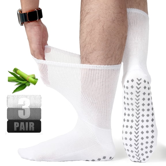Men Diabetic Socks 9-11 Extra Wide Seamless Non Binding Loose Fit Top Socks , 3 Pairs,LIGHT