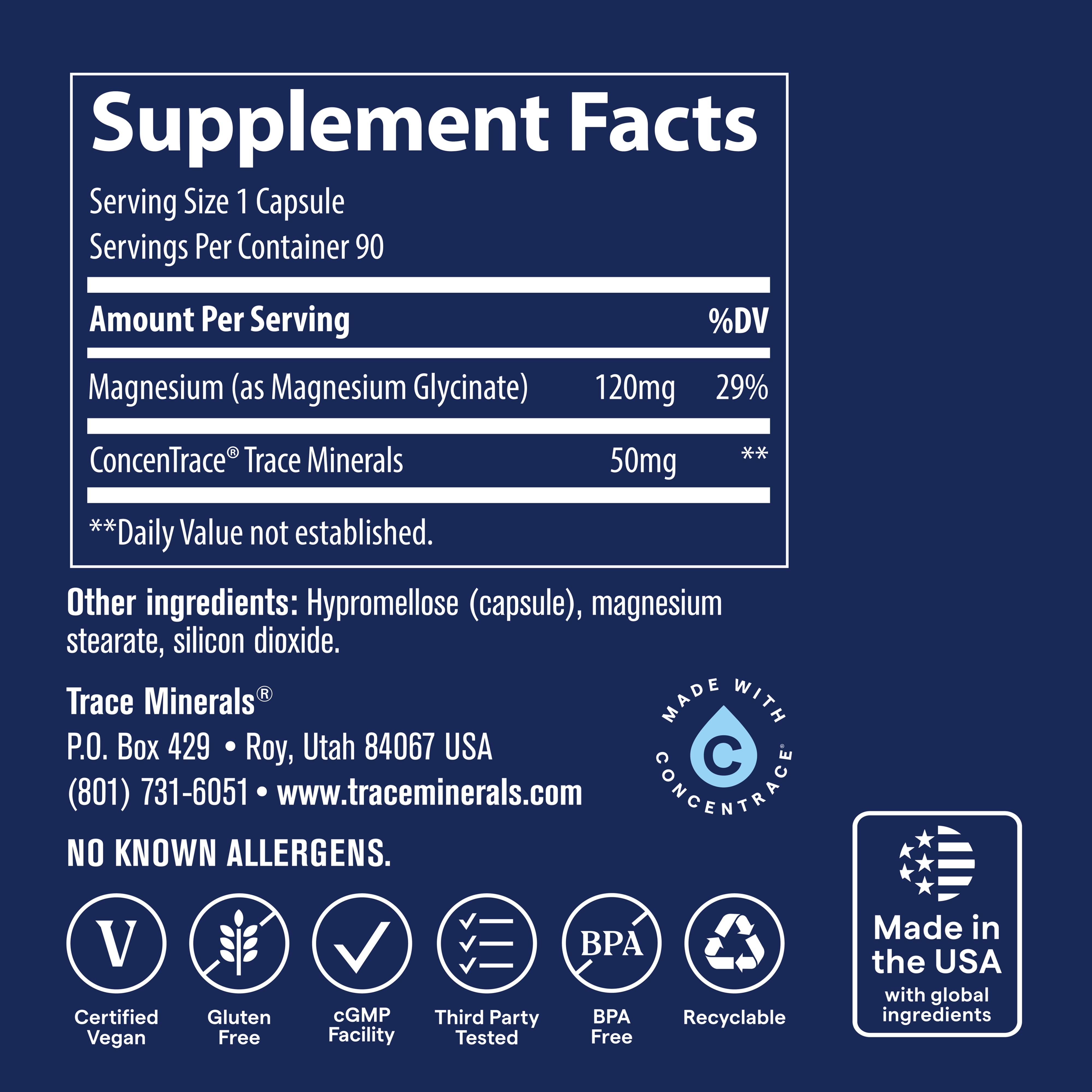 Trace Minerals Magnesium Glycinate Capsule Supplement for Healthy Sleep and Relaxation Support, 90 Count (90 Servings)