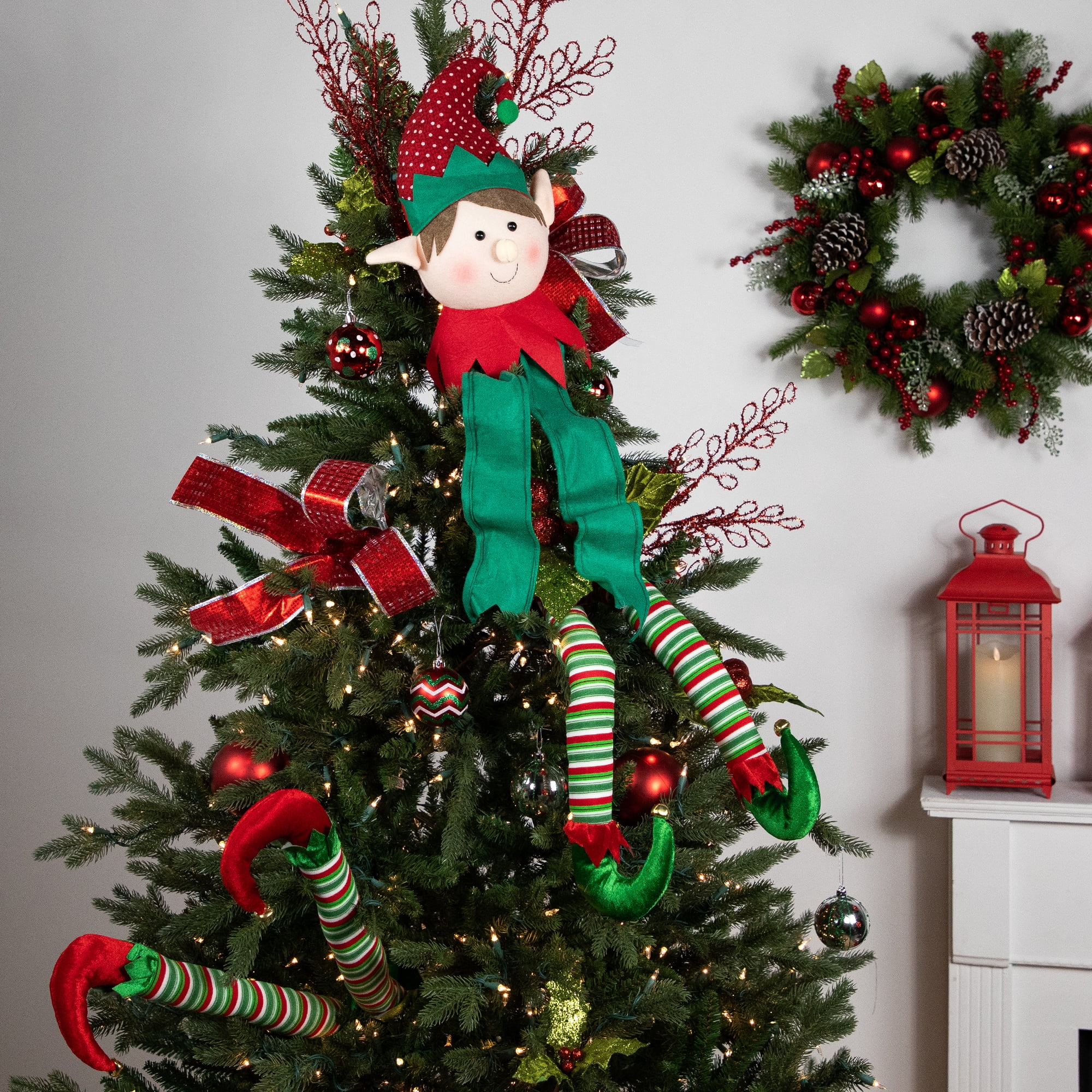 Northlight Striped Plush Elf Legs Christmas Decorations - 19" - Red and Green - Set of 2