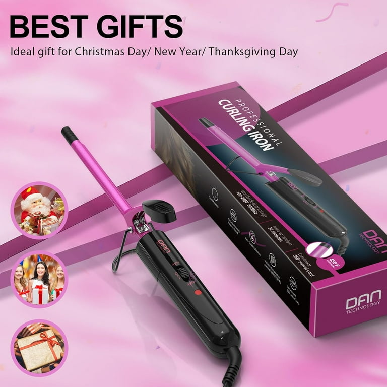 DAN Technology Small Barrel Ceramic Curling Iron Wand 3 8 inch Pink with Adjustable Temperature High Heat Hair Curling Irons Tiny Curler for Tight
