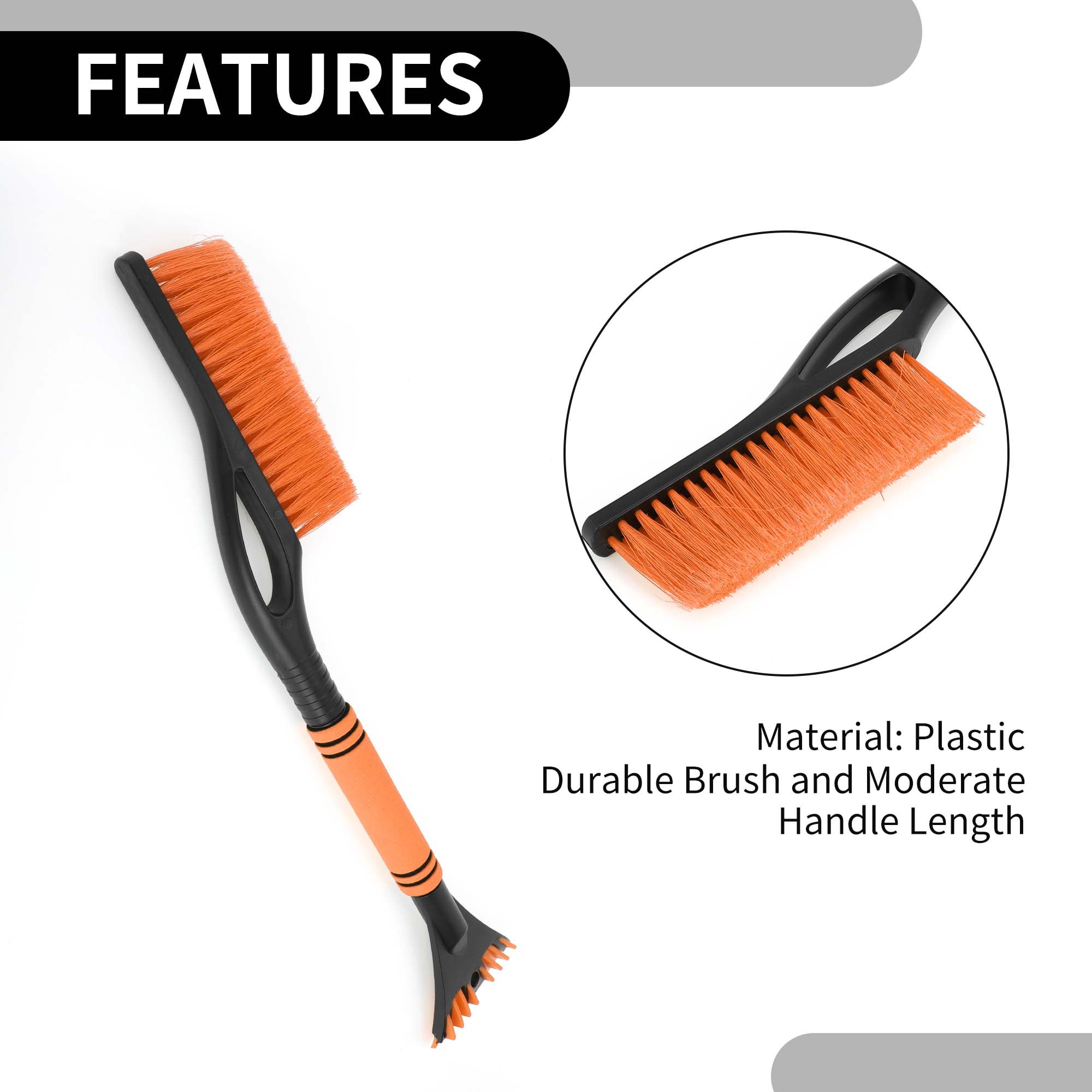 Unique Bargains Car Ice Scraper Brush with Broom - SUV Snow Frost Remover Orange