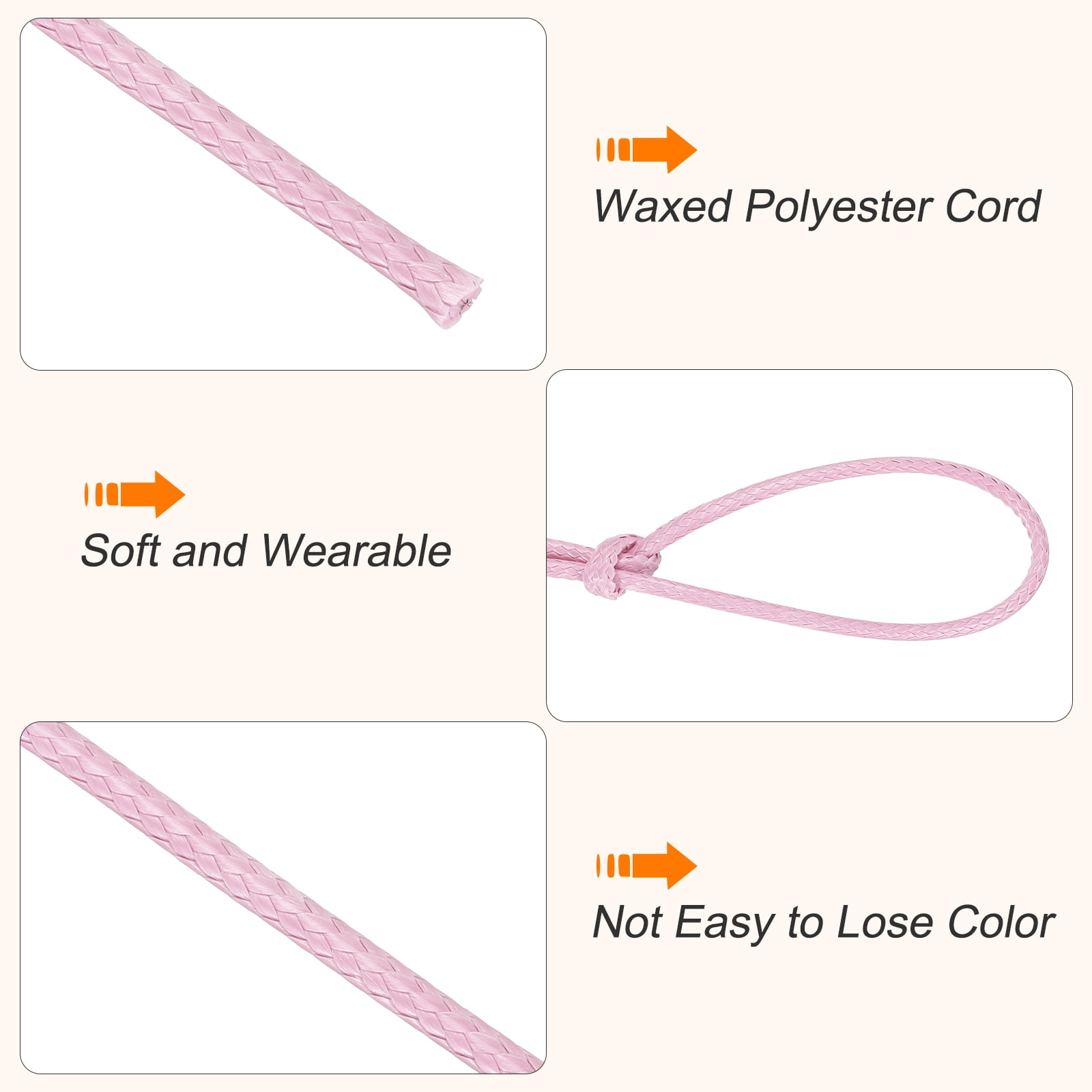 Waxed Cord 3.5mm Waxed Thread 44 Yard Wax String Leather Cord for Bracelet Making, Necklaces, Beading, Jewelry Making and DIY Crafts(Light Pink)