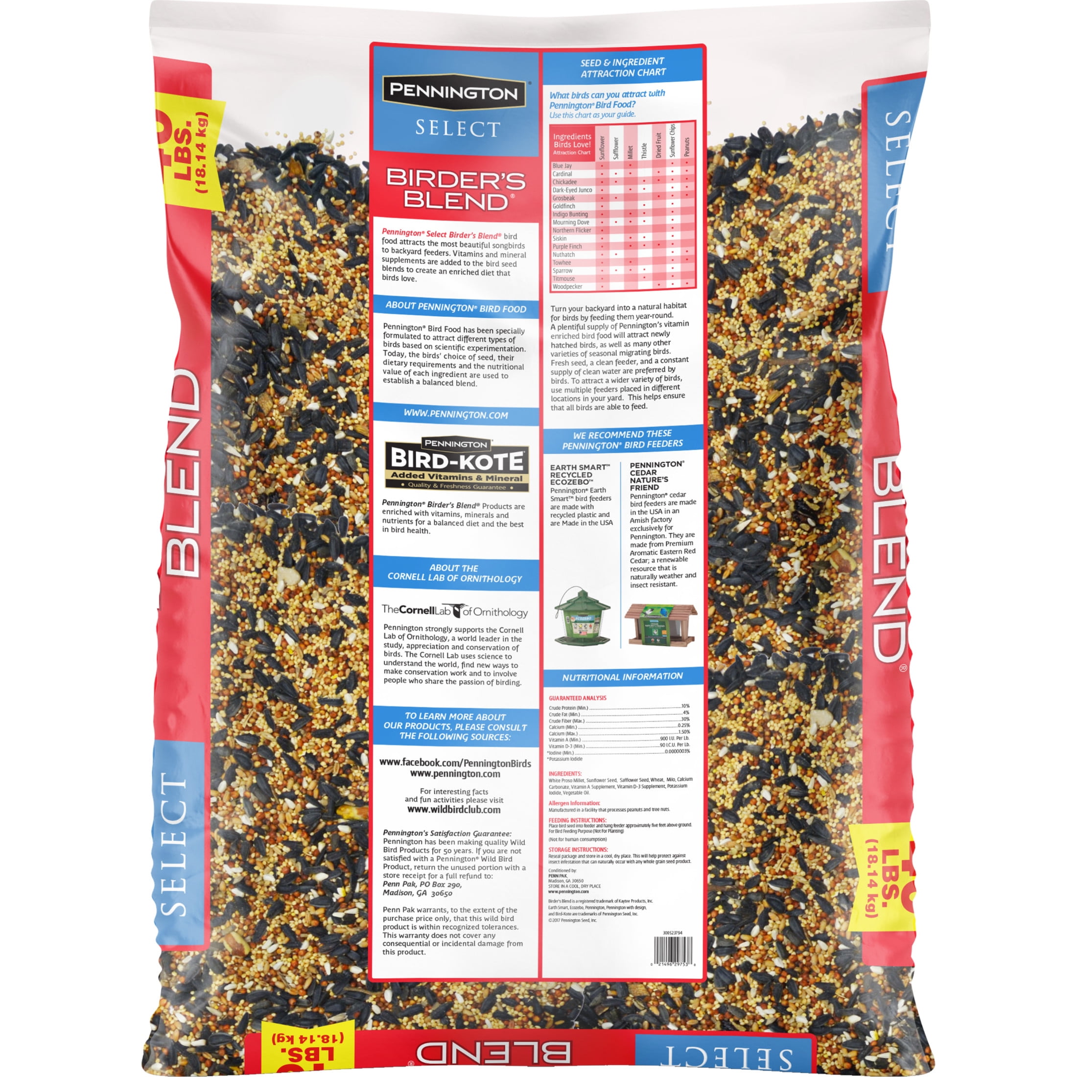 Pennington Recipe SelectsBirder's Blend, Wild Bird Seed and Feed, 40 lb. Bag, 1 Pack, Dry