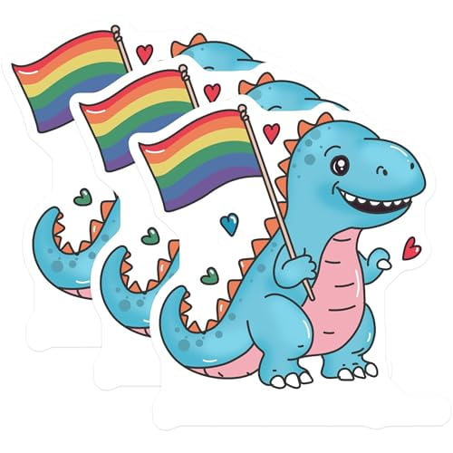 (3 Pack) Pride Dinosaur Decals - LGBTQ Support Sticker - Laptop Decal- 3 Inches On Longest Side - Easy Peel & Apply - Made in USA - 3MCS5440