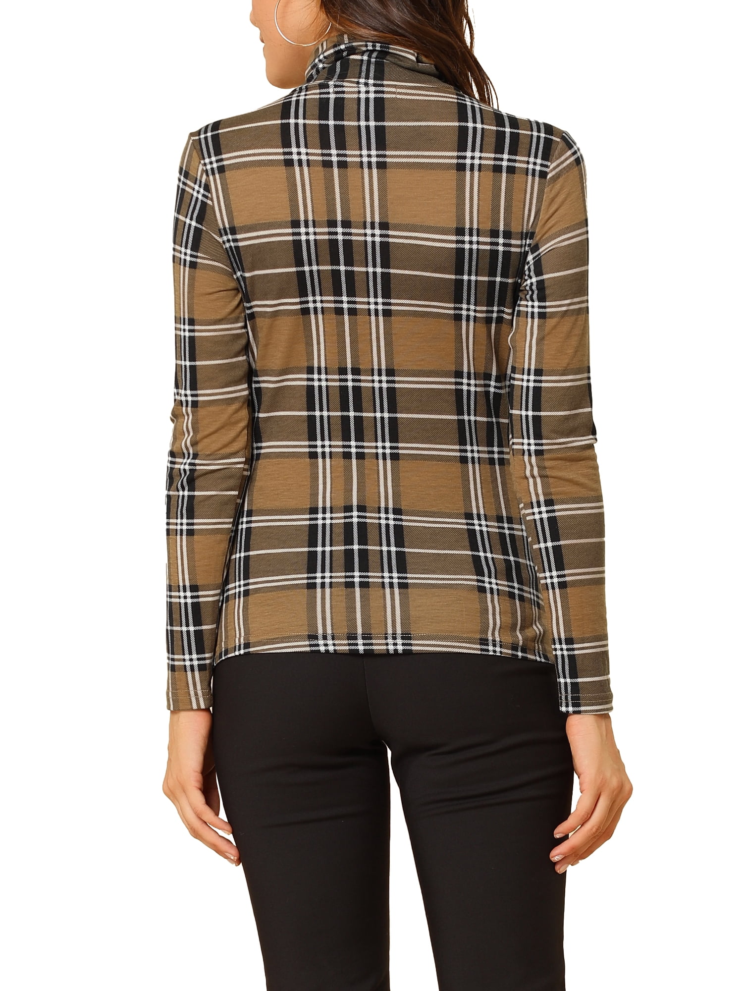 DARING DIVA Turtleneck Long Sleeve Slim Shirt Blouse L Brown