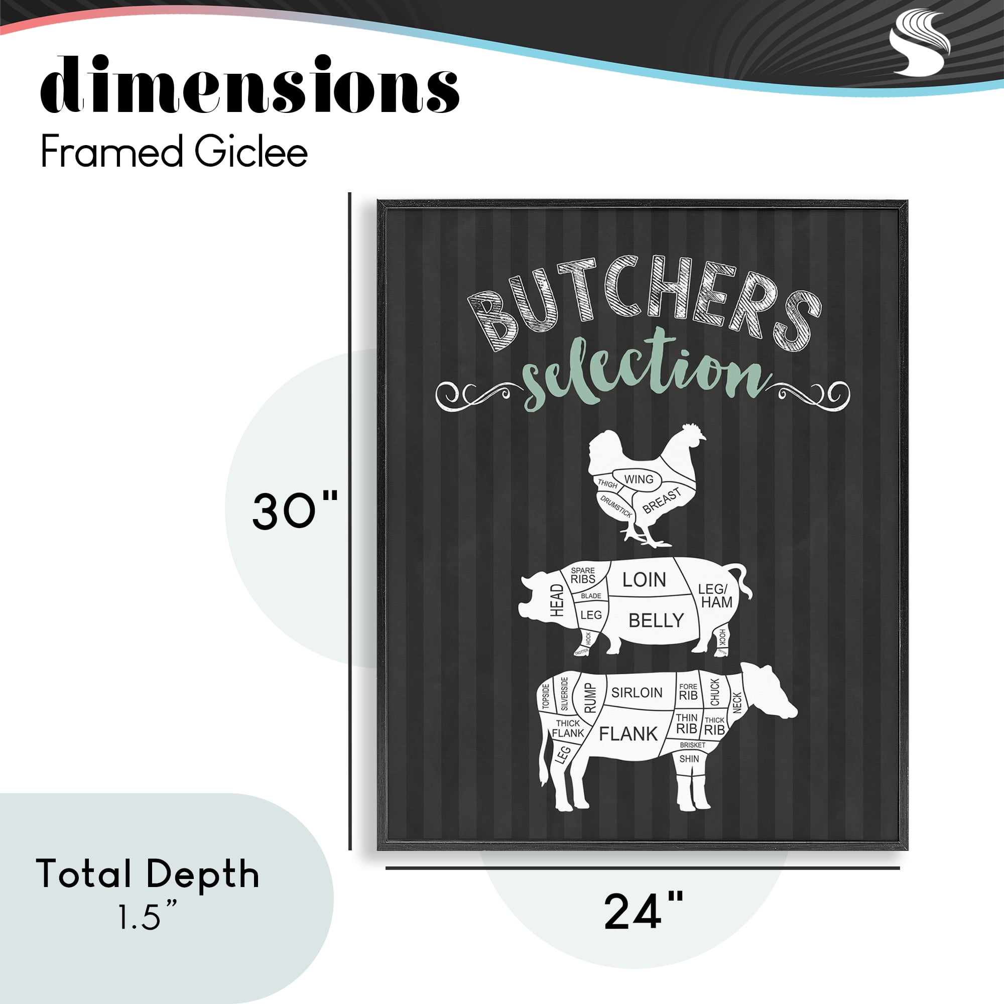 Butchers Selection Animal Sections Black Framed Giclee Art, design by Lettered and Lined