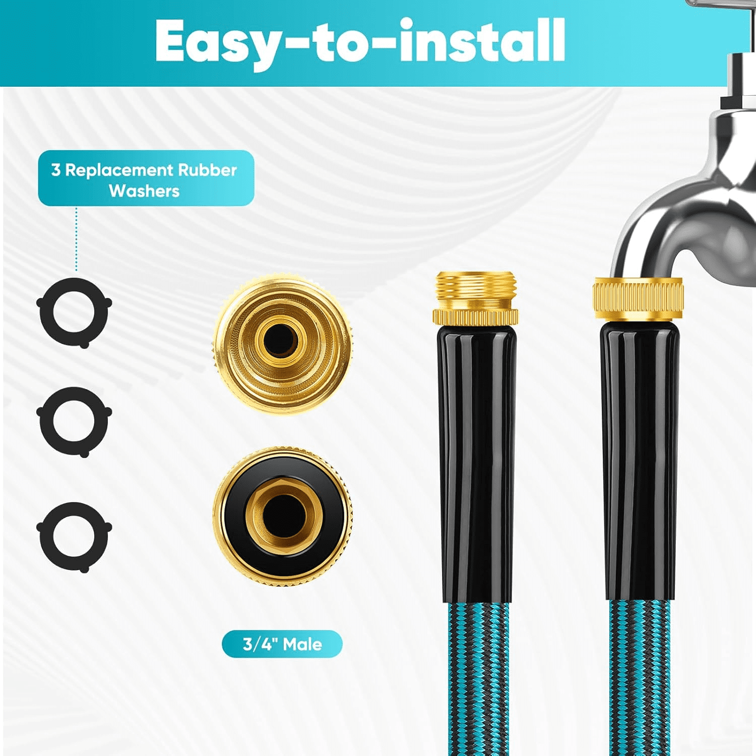 50FT Garden Hose, Lightweight Flexible Water Hose, Kink-Resistant & Abrasion-Resistant for Yard, Lawn, Outdoor & Camper Use