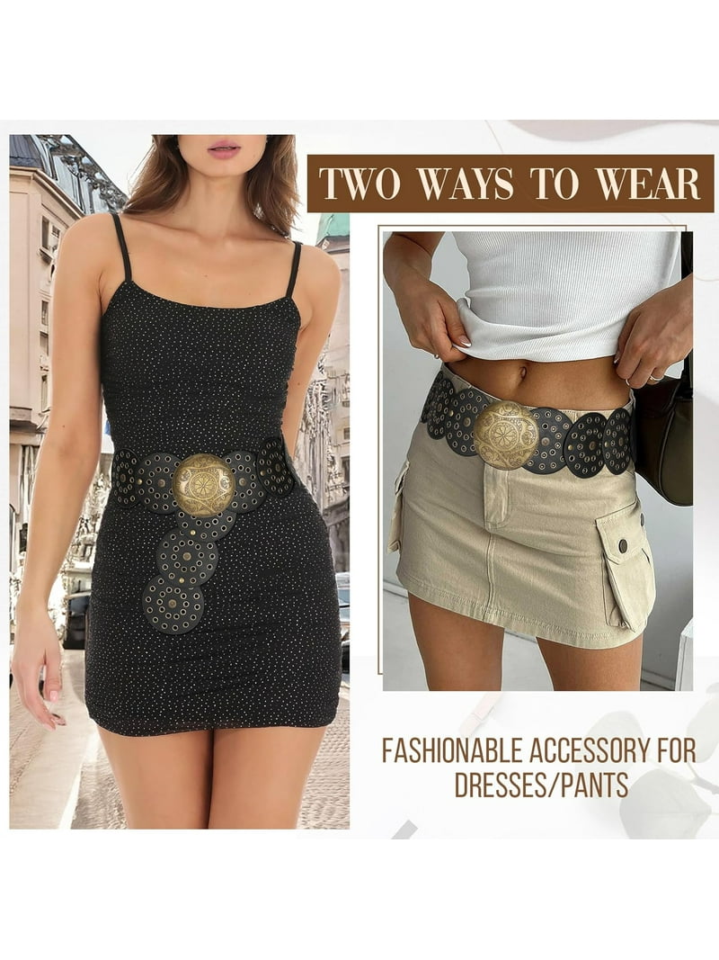 Faux Leather Wide Belt with Alloy Buckle for Dresses and Tops Women PU Leather Belt Girdle Wide Waist Belt Big Buckle  main image 2