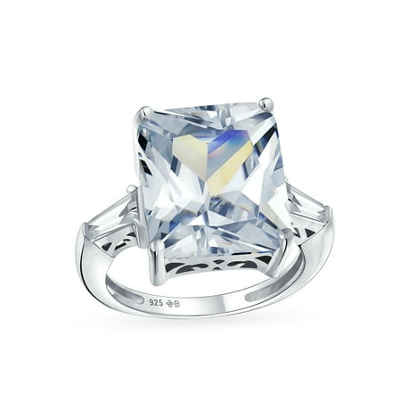 - Art Deco Style 925 Sterling Silver 7CT Rectangle AAA CZ Princess Cut Statement Engagement Ring Baguette Side Stones