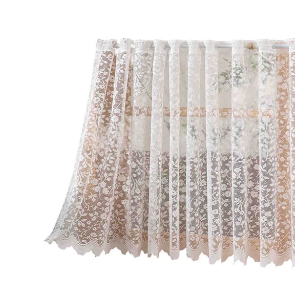 Voglyf Lace Valances for Windows Over Sink, Rustic Leaf Floral Scalloped Bottom Sheer Kitchen Valance Curtain , Rod Pocket Privacy Short Lace Valance, 39.4 x 23.6 Inch, 1 Panel, Ivory