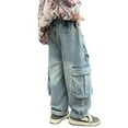 thumbnail image 5 of XXWXYD Toddler Boys’ Baggy Jeans - Y2K Style Elastic Waist Denim Pants 2-13T, Wide Leg Casual Trousers with Functional Pockets for Active Kids, 5 of 7