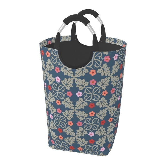 DouZhe 50L Rectangular Laundry Basket, Damask Colorful Leaves Prints Waterproof Foldable Laundry Hamper with Aluminum Handles