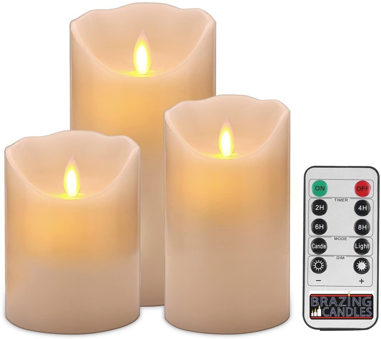 BRAZING CANDLES LED Candle Set of 3 Ivory Flameless with remote and timer 