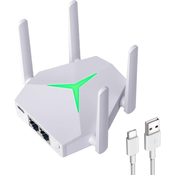 LC-dolida WiFi Range Extender, AC1200 Dual Band 5GHz/2.4GHz WiFi Repeater with Four Antennas USB-C & 2 Gigabit Ethernet Ports, 3 Extension Modes Wide Coverage Plug and Play for Home (White)