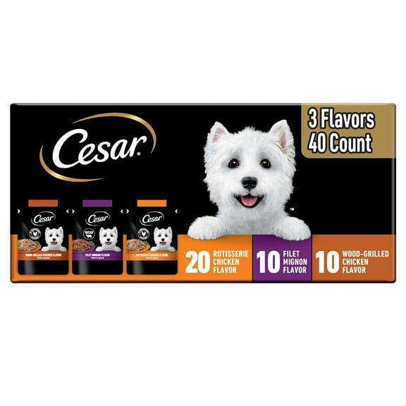 Cesar Filets in Gravy Beef and Chicken Flavors Variety Wet Dog Food, 1.76 oz Mini-Pouches, 40 Ct