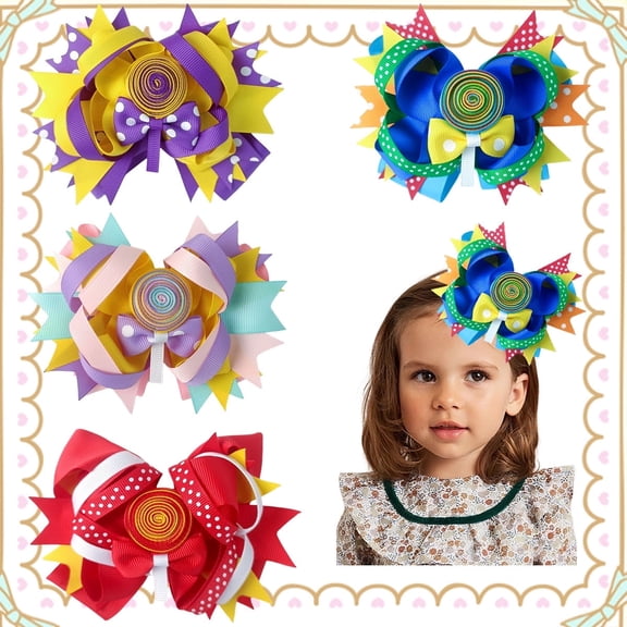 Joybowie 4pcs 5.5in Baby Bows Layered Ribbon Spiral Center Hair Clips for Toddlers Girls