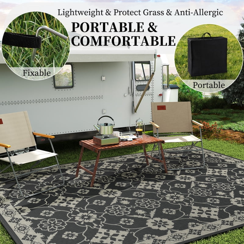 SIXHOME Outdoor Rug 6'x9' Waterproof Reversible Patio Rug Boho Floral Indoor Outdoor Rugs Lightweight Plastic Straw Ourdoor Carpet for RV Camping Deck Balcony Modern Porch Decor Gray
