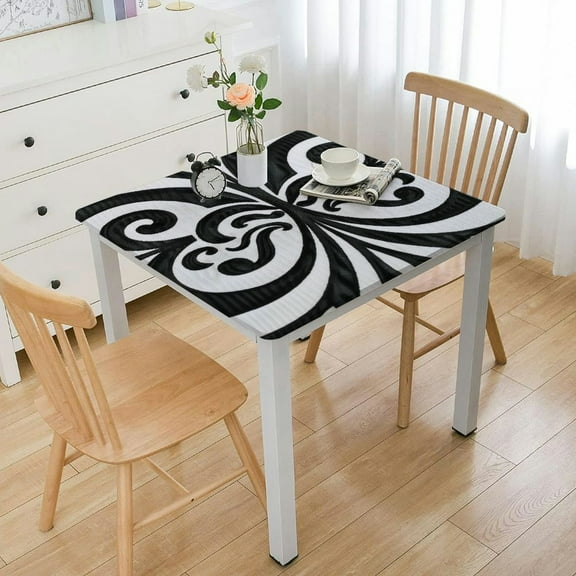 BANET  Rectangle Vinyl Table Cloth, Elastic Fitted Flannel Backed Tablecloth, Waterproof Square Table Cover Fits  Square Tables for Picnic, Camping, Outdoor white