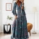 thumbnail image 5 of Vestido De Mujer Bohemio vestido largo botón dama Maxi vestido estampado manga acampanada traje de playa Cgtredaw Azul S para Mujer, 5 of 6