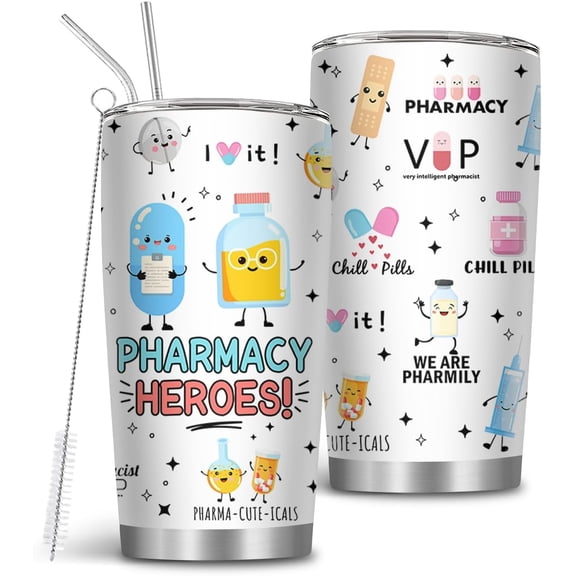 Pharmacist Gifts, 20oz Stainless Steel Pharmacy Heroes Tumblers with Brush & Straw, Pharmacist Gift for Women, Pharmacy Technician Gift for Doctor, Gifts for Thanksgiving Christmas, 1 PCS