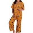 thumbnail image 2 of Orange Women Cute Pajamas Satin Fall 2 Piece Silk Pj Set Funny Ghost Pumpkin Print Short Sleeve Button Tops and Pants S, 2 of 7
