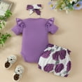 thumbnail image 4 of TOOYOU Girls Summer Outfit Sets Short Sleeve Daddy Mama Saying Romper Floral Shorts Headband For Baby Girls Matching Outfits Size 6 -9 Months Purple, 4 of 9