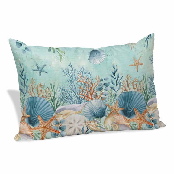 Teal Coastal Pillow Protectors with Zipper Standard Size, Summer Beach Starfish Shell Coral Nautical Soft Brushed Microfiber Breathable Throw Pillow Covers, Pillowcase for Couch Sofa Bedroom 20"x26"