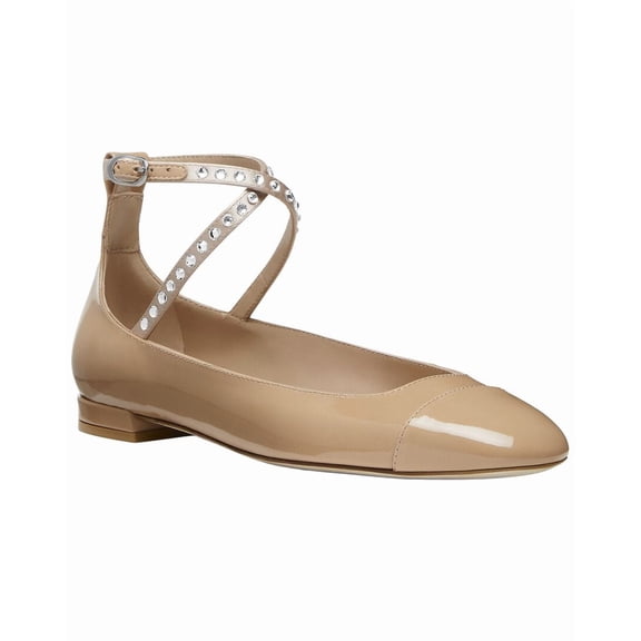 Stuart Weitzman Eden Crystal Strap Patent Flat, 8, Orange