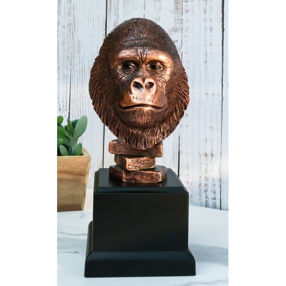 Rainforest Silverback Gorilla Head Bust Statue in Bronze Electroplated Finish