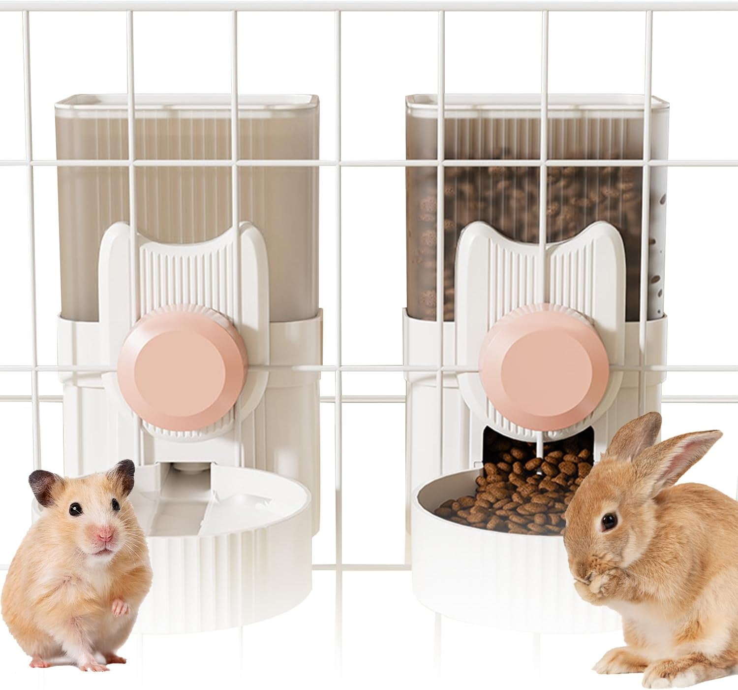 Hanging Automatic Rabbit Feeder and Water Dispenser Set, Gravity Rabbit Feeder Waterer for Cage, Small Animal Hanging Bottle Bowl Set, Food Water Dispenser for Cat Dog Bunny Guinea (Blue)