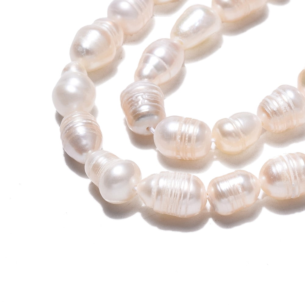 Natural Cultured Freshwater Pearl Beads Strands with Screw Thread RiceHole: 0.7mm 43~45pcs/strand 13.78 inch~14.13 inch(35cm~35.9cm)