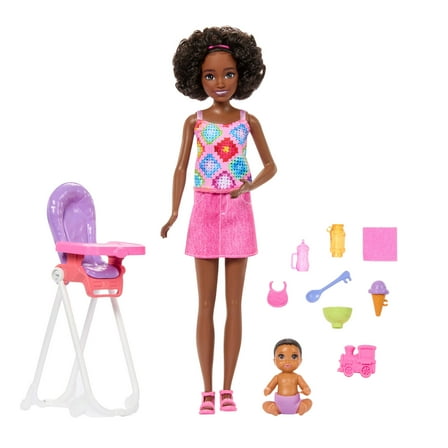 Barbie Skipper Babysitters Inc. Playset with Skipper Doll, Toddler Doll, High Chair & 8 Accessories