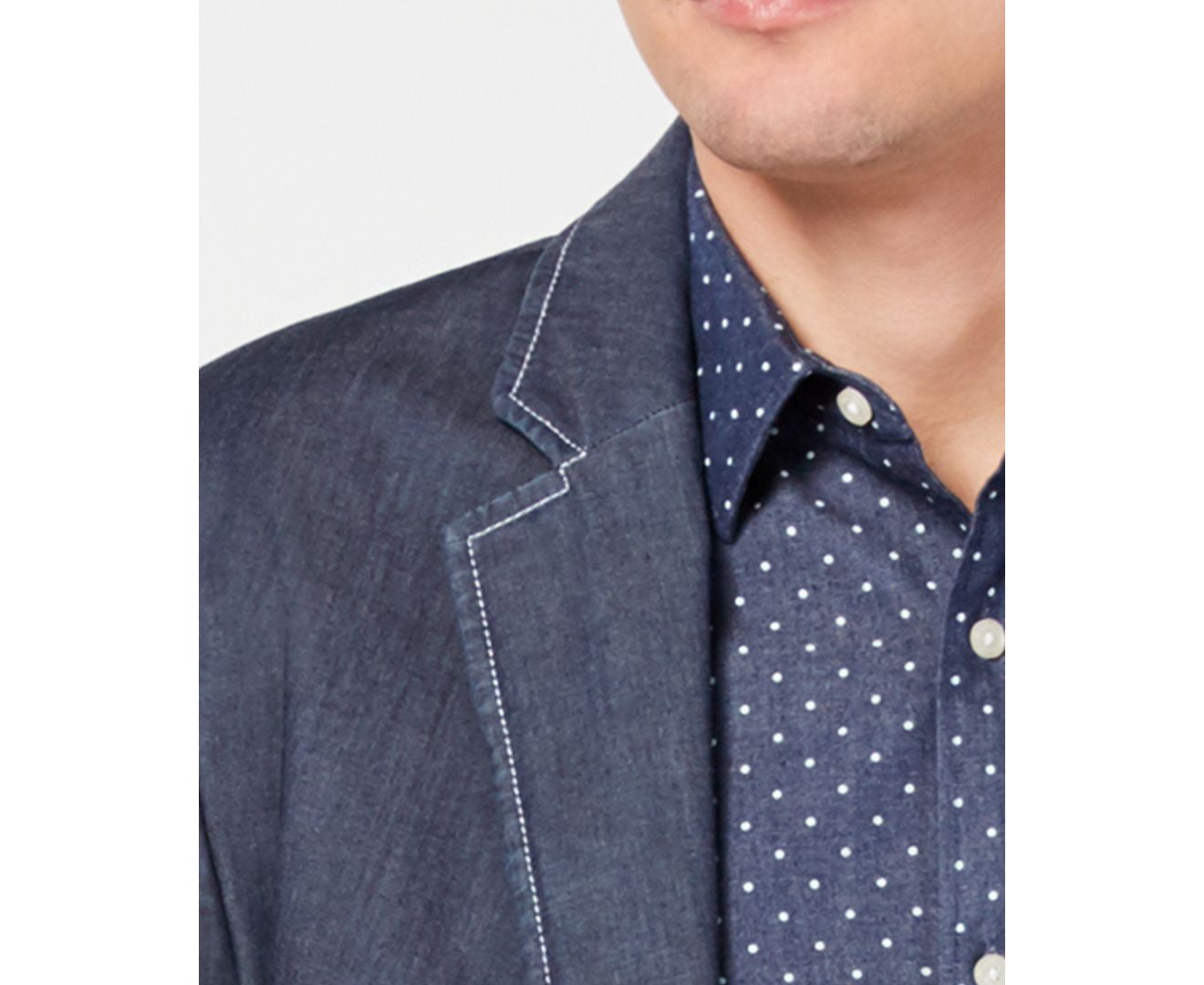 Michael Kors Mens Chambray Two Button Blazer Jacket, Blue, 44 