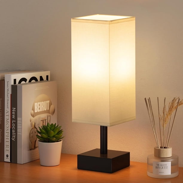 Lámpara de noche para dormitorio con pantalla blanca, (bombilla no incluida)lámpara pequeña para sala de estar, mesa auxiliar, interruptor de botón